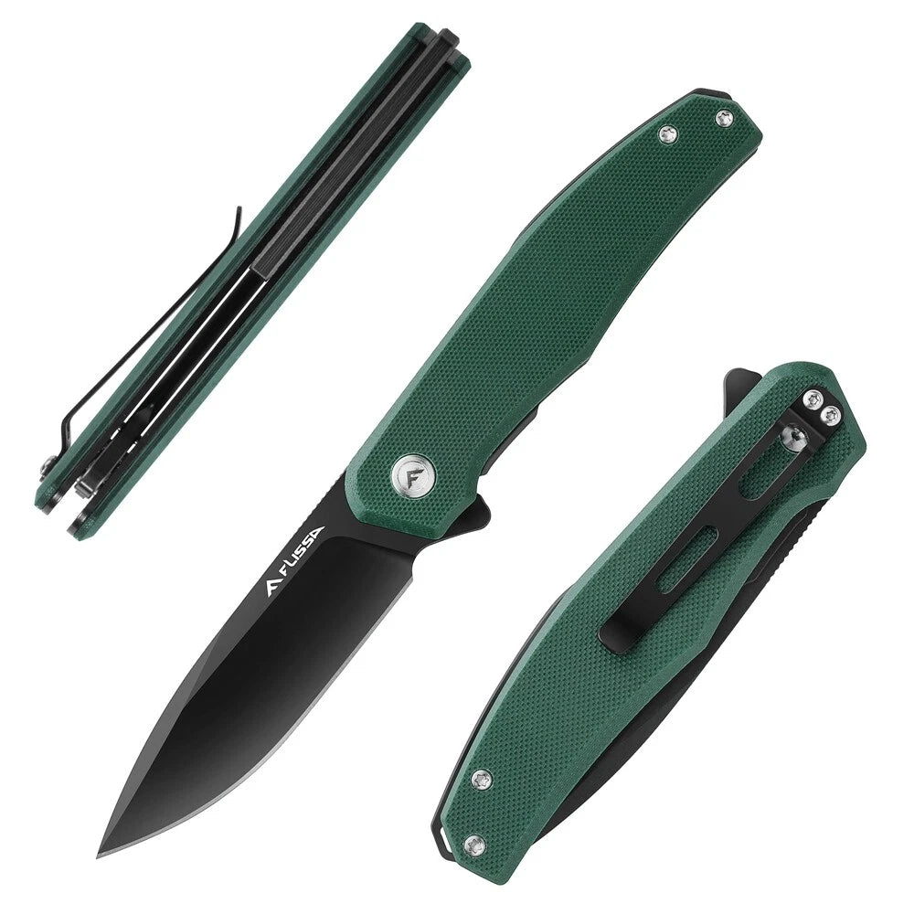 Flissa Folding Pocket Knife 4.5" G10 Handle Steel Blade W/liner Lock