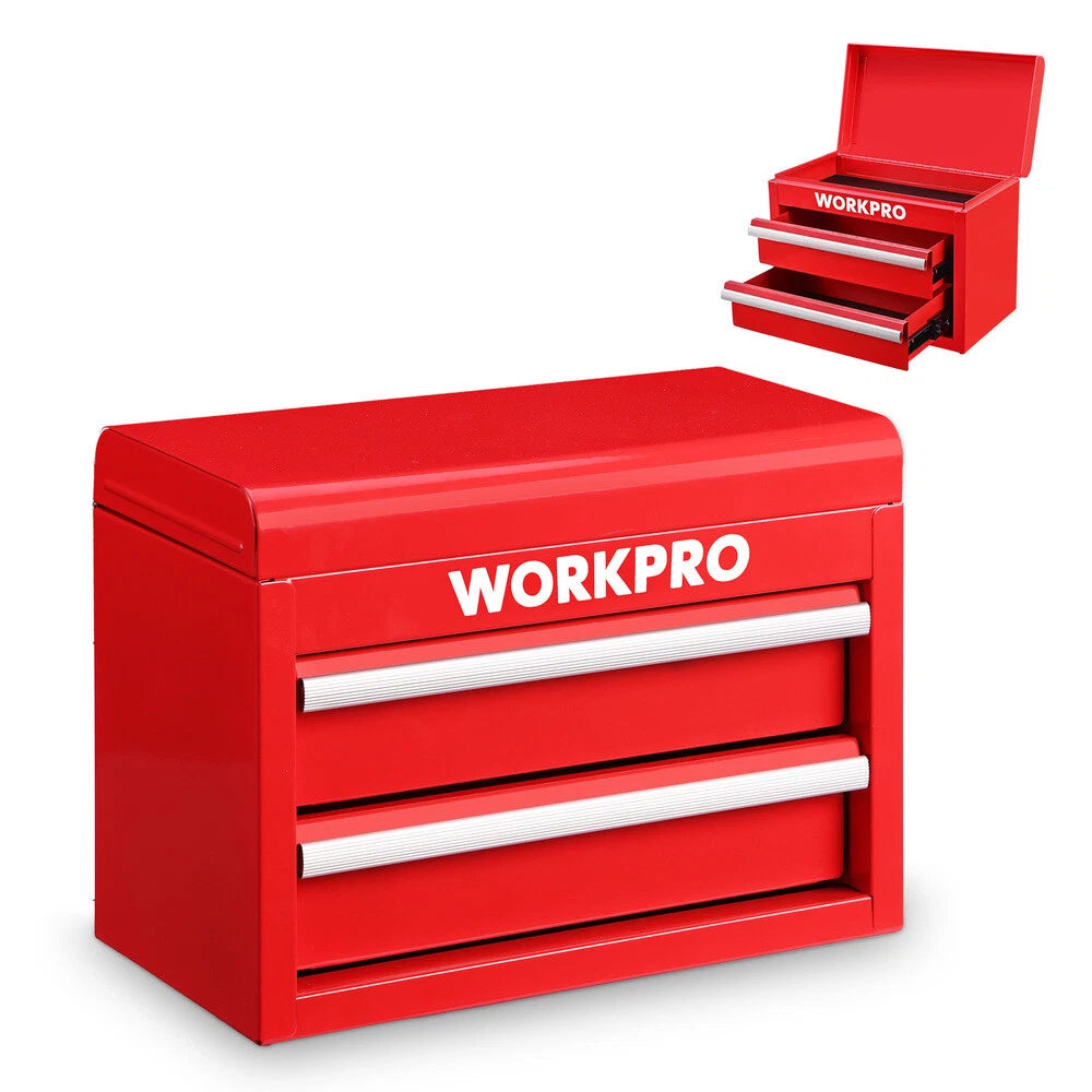 WORKPRO Steel Small Toolbox 2 Drawer Metal Mini Tool Box with Ball Bearing Slide