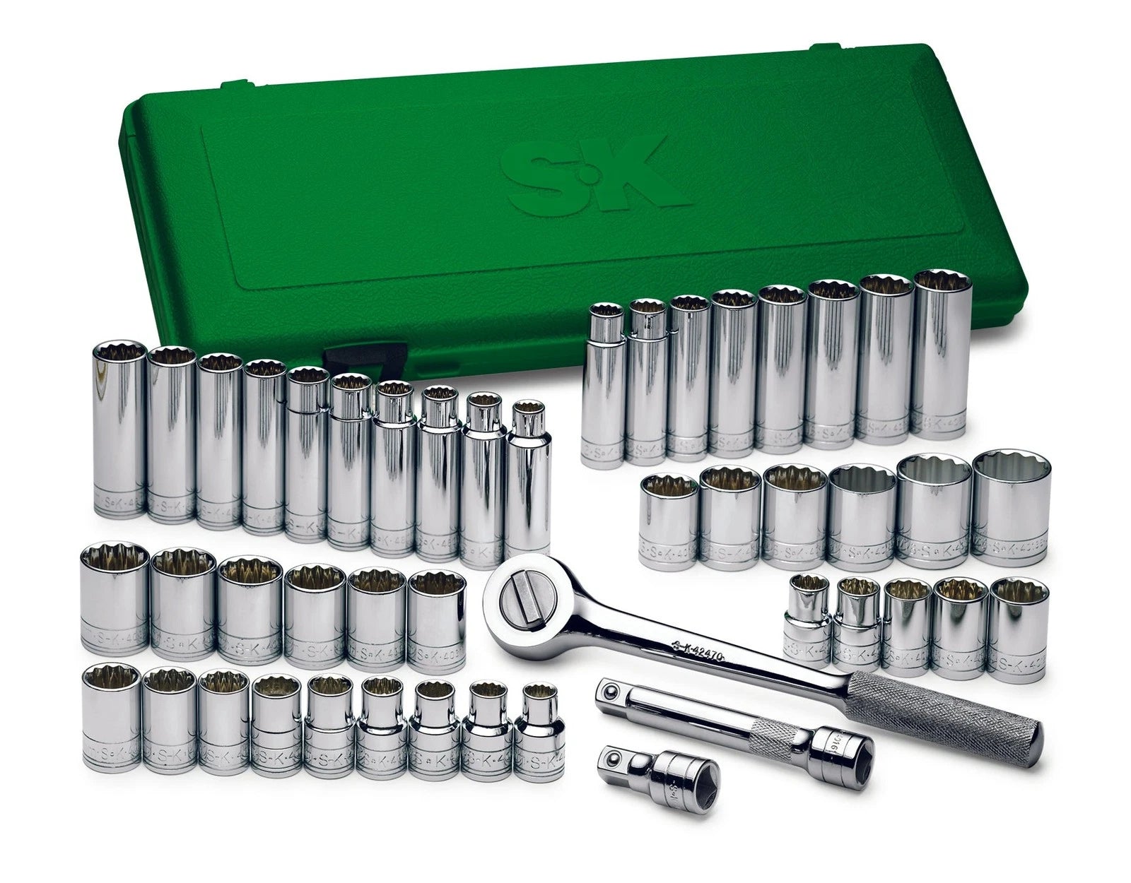 Sk Tools 1/2" Drive 12 Pt Std And Deep Sae And Metric Socket Set