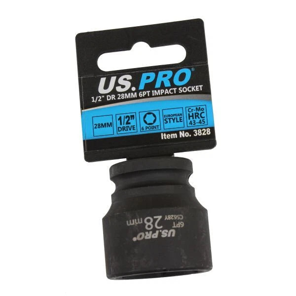 Us Pro 28mm Impact Socket 1/2 Drive 6 Point Cr-mo Euro Shallow Black