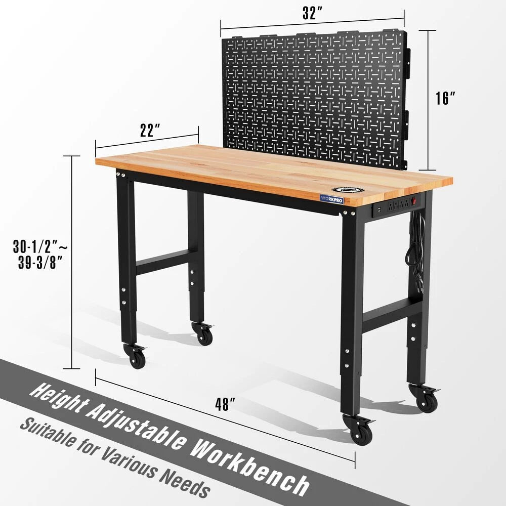 WORKPRO 48" Adjustable Workbench 1000LBS Load Capacity 2PC 16x32" Metal Pegboard
