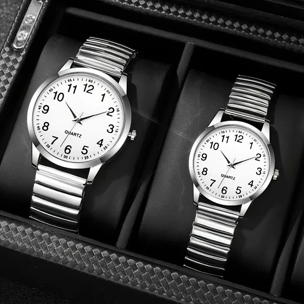 Mens Quartz Watch Large For Dial Elastic Strap Pin Buckle Stainless