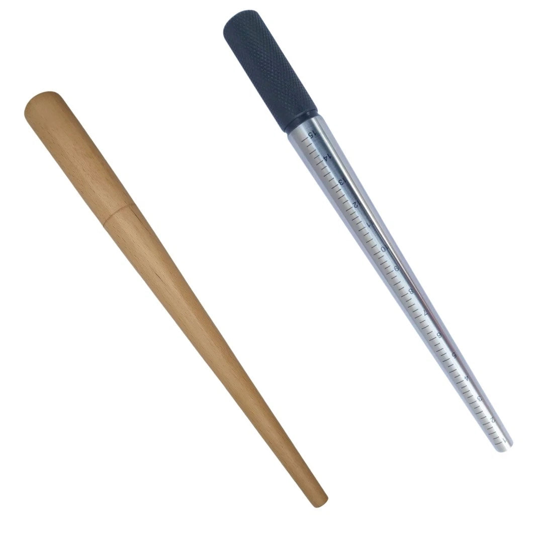 Set Of 2 Ring Mandrels – Solid Wood & Grooved Steel Ring Sizing Tools