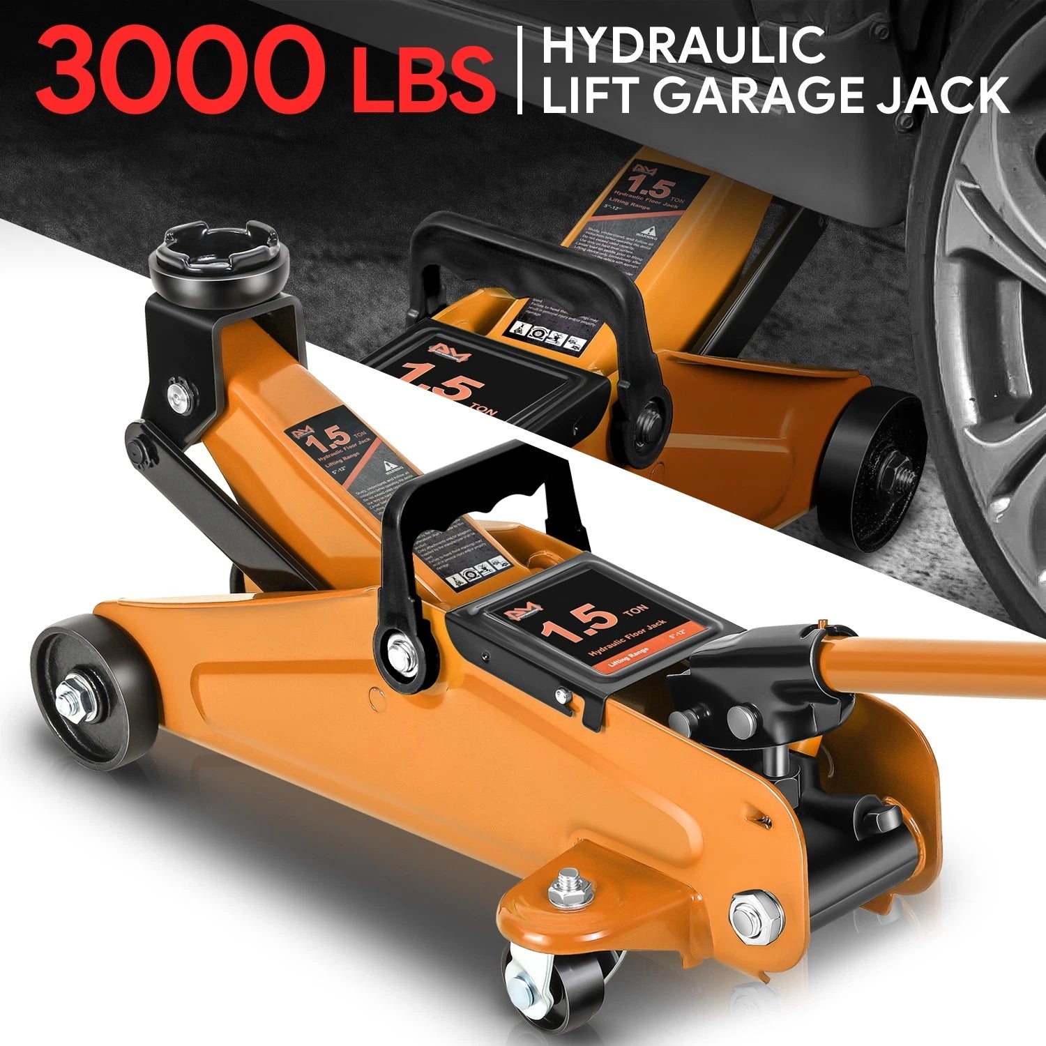 5.3-12 In 3000lbs Capacity Hydraulic Orange Floor Jack(1.5 Ton )