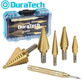 DURATECH 6PC Step Drill Bit Set Automatic Center Punch Titanium Coated