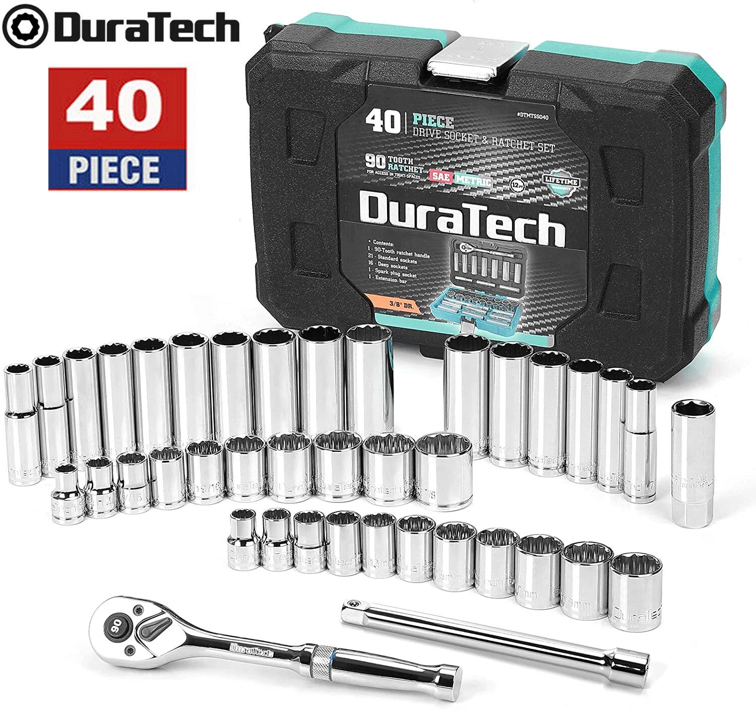 Duratech 3/8"drive Socket Tool Set Sae/metric Ratchet Handle
