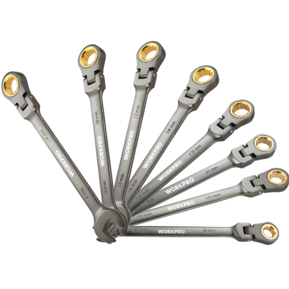 WORKPRO 8mm-19mm Flex-Head Ratcheting Combination Wrench 72-Teeth
