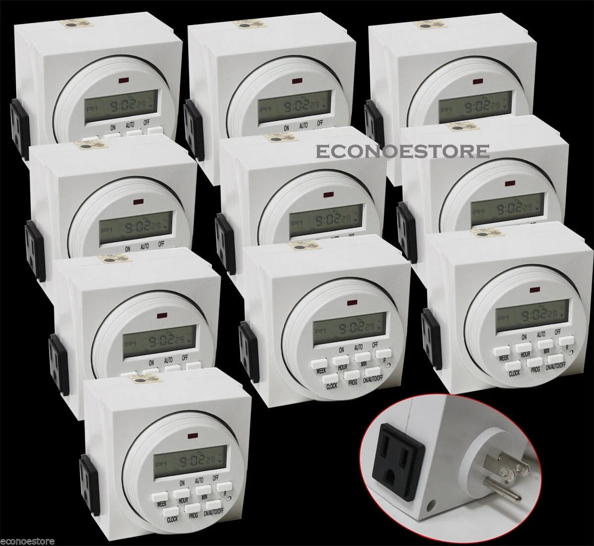 Lot(10)7 Day Dual Outlet Digital Timer Light Fan
