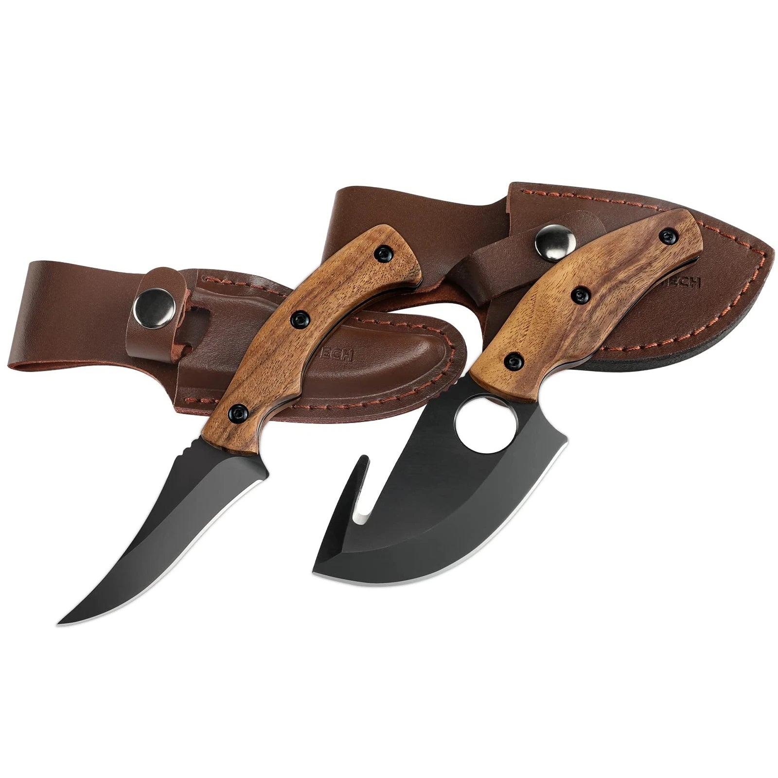 2PACK Fixed Blade Hunting Knife 6.5" Skinning 7" Gut Hook Knife Full-Tang Handle