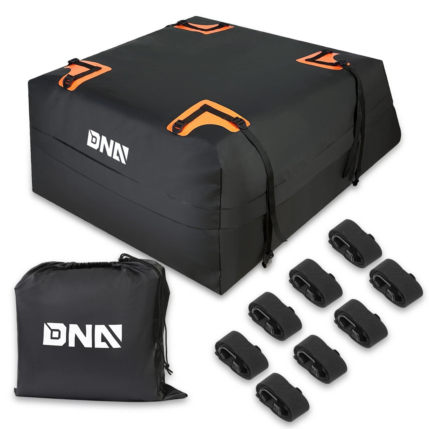 Orange/black Pvc Coated Mesh W/ 8 Adjustable Straps Roof Cargo Bag
