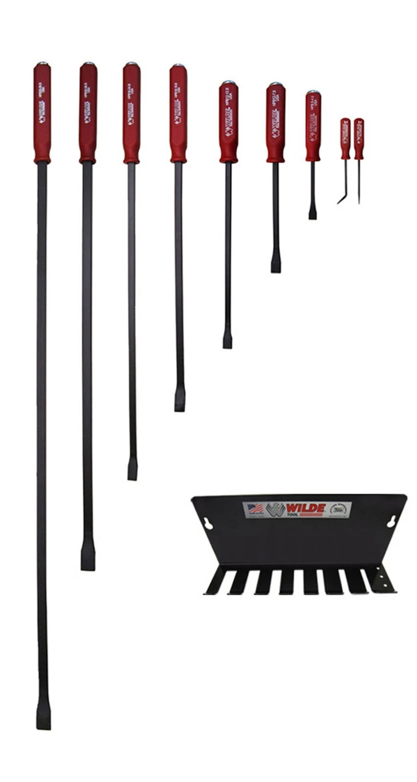 Wilde Pry Bar Set 4-45" Hpb9, Hard Cap Strike Handle Steel Rack Made