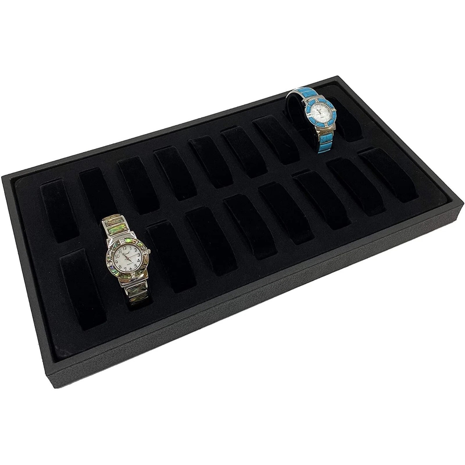 Black Velvet 18-slot Watch Display Tray Jewelry Organizer 14-3/4" X