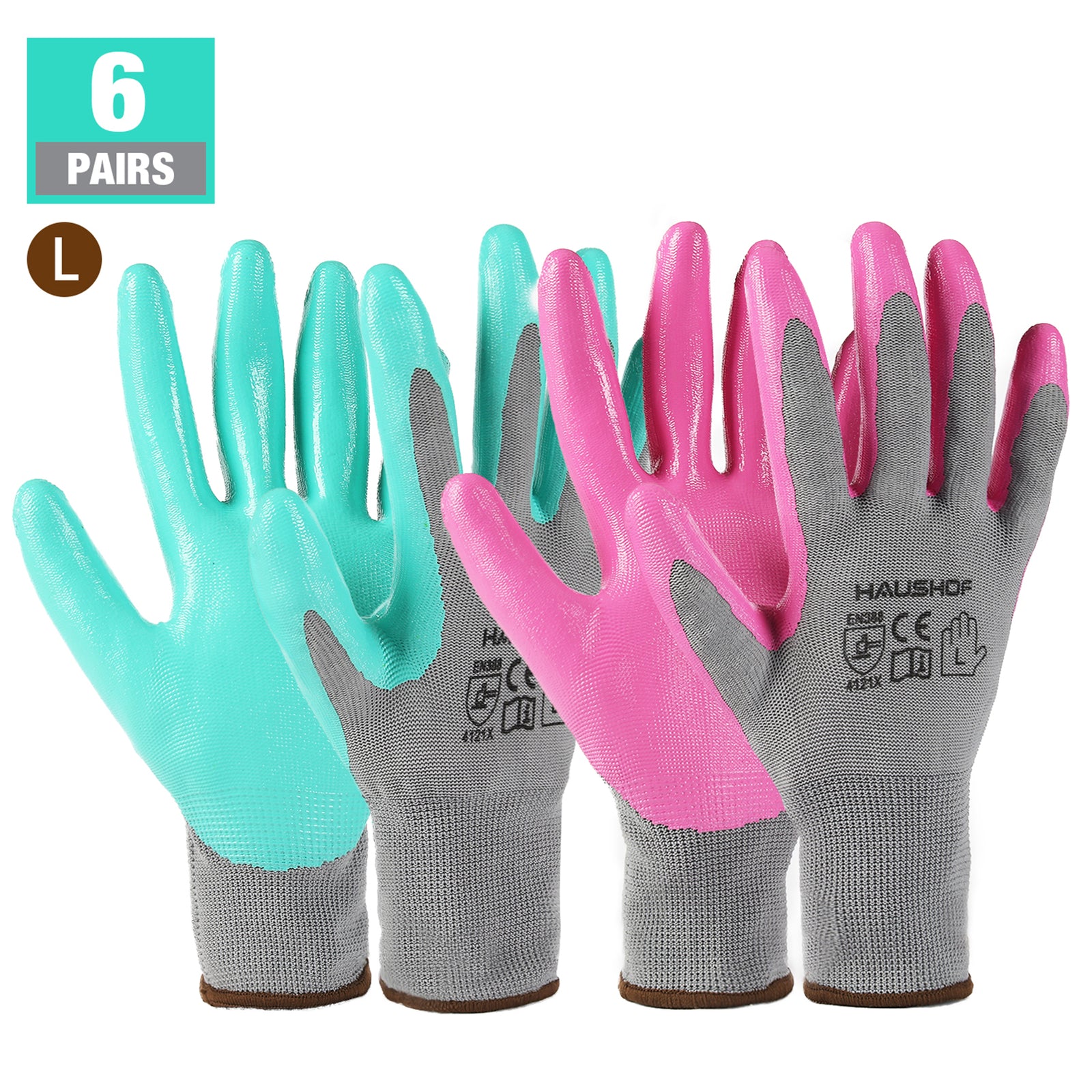 M/L Size 6PC Garden Gloves for Women Nitrile Coated Working Gloves for
