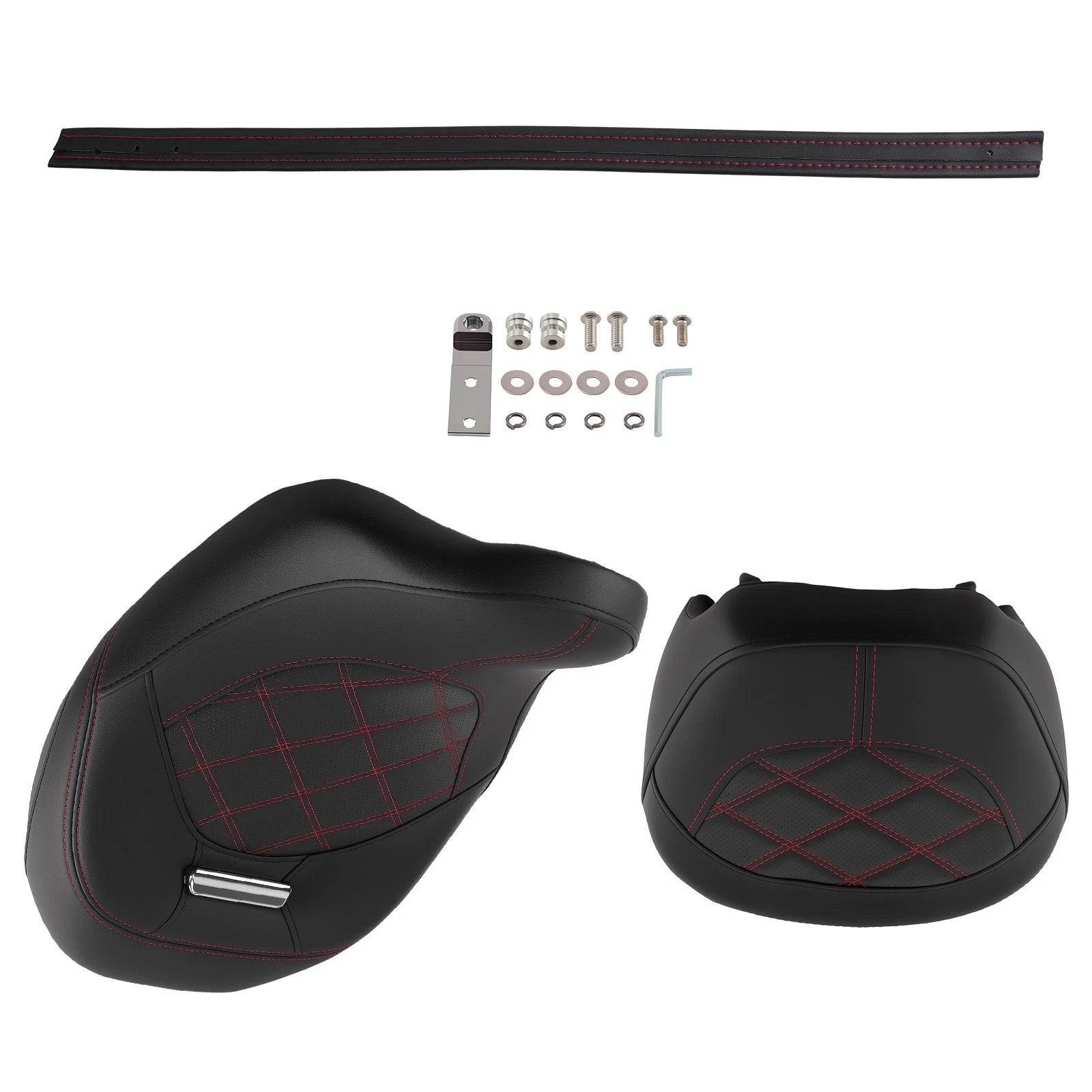 Driver Passenger Black Seat for Harley Touring 2009-Later Red Stitch Front