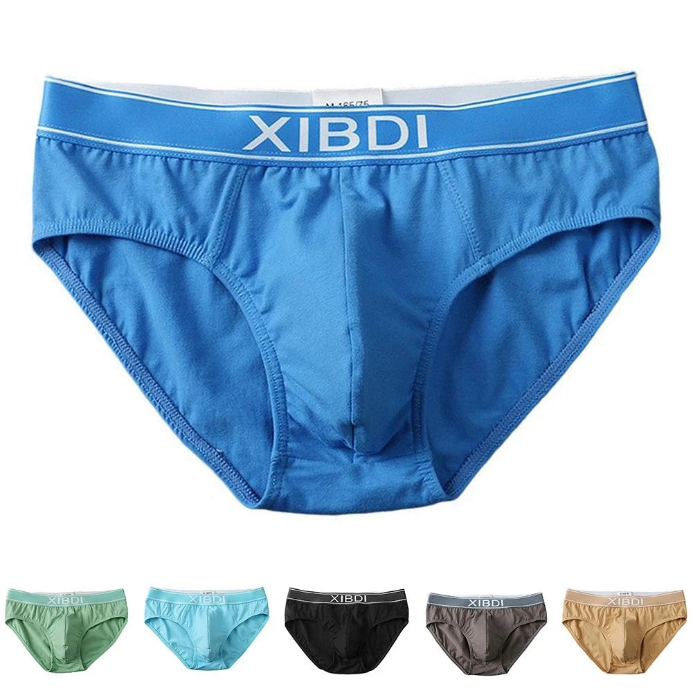 Men Mid Waist Breathable Underpants Cotton Soft Thin Briefs With Pouch