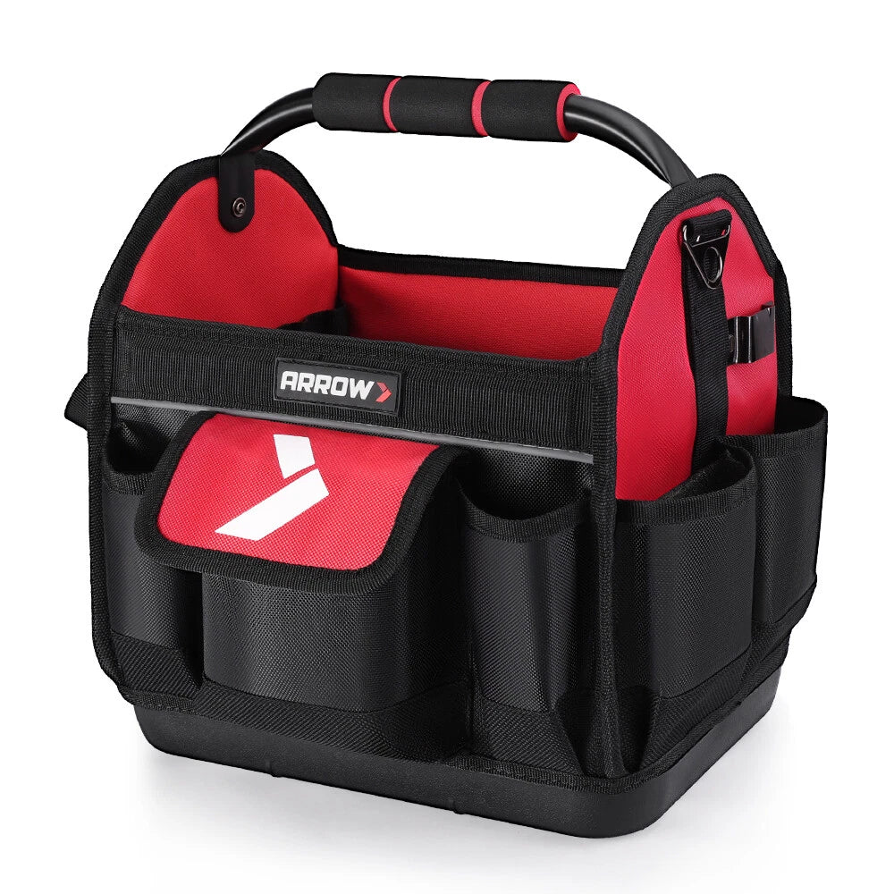Arrow 12" Tool Tote W/19 Pocket Hard Base Electrician Tool Bag Open