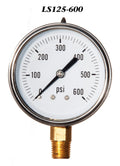 Pressure Gauge 0-600PSI, Liquid Filled 2.5” Stainless Steel 1/4" Npt