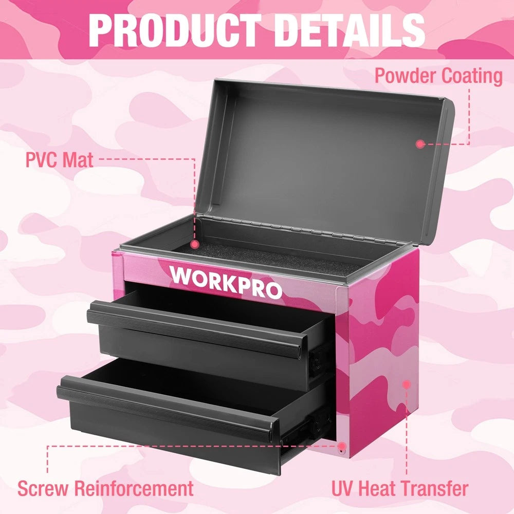 Workpro Mini Metal Tool Box W/2 Drawers And Top Storage Small Steel