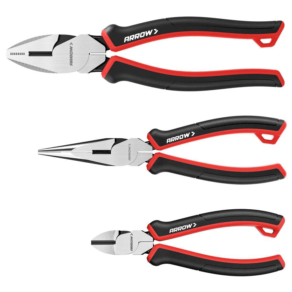 Arrow Plier Set 8" Needle Nose Plier 6" Diagonal Cutter 8.5" Linesman