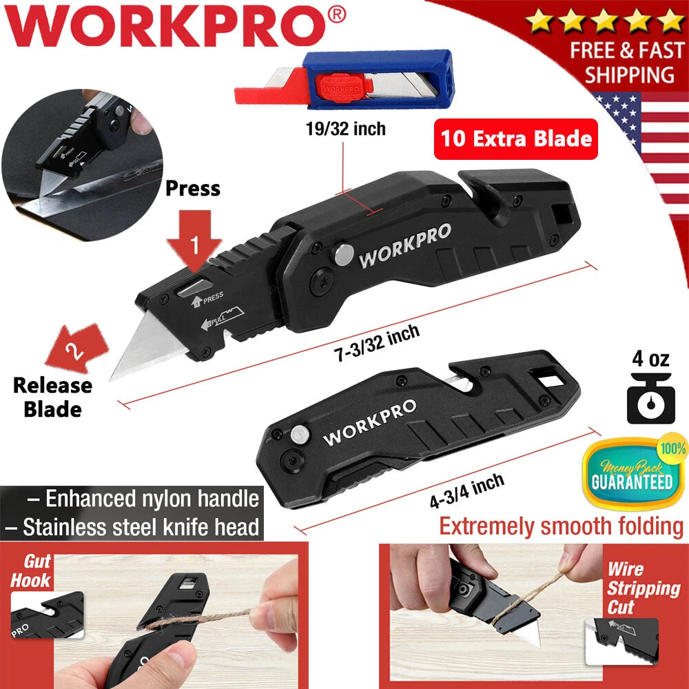 Workpro Heavy Duty Folding Utility Knife Pocket Box Cutter Quick