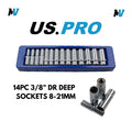 US PRO 14 Piece 3/8" Dr 6 Point Deep Metric Socket Set 8mm - 21mm 1389