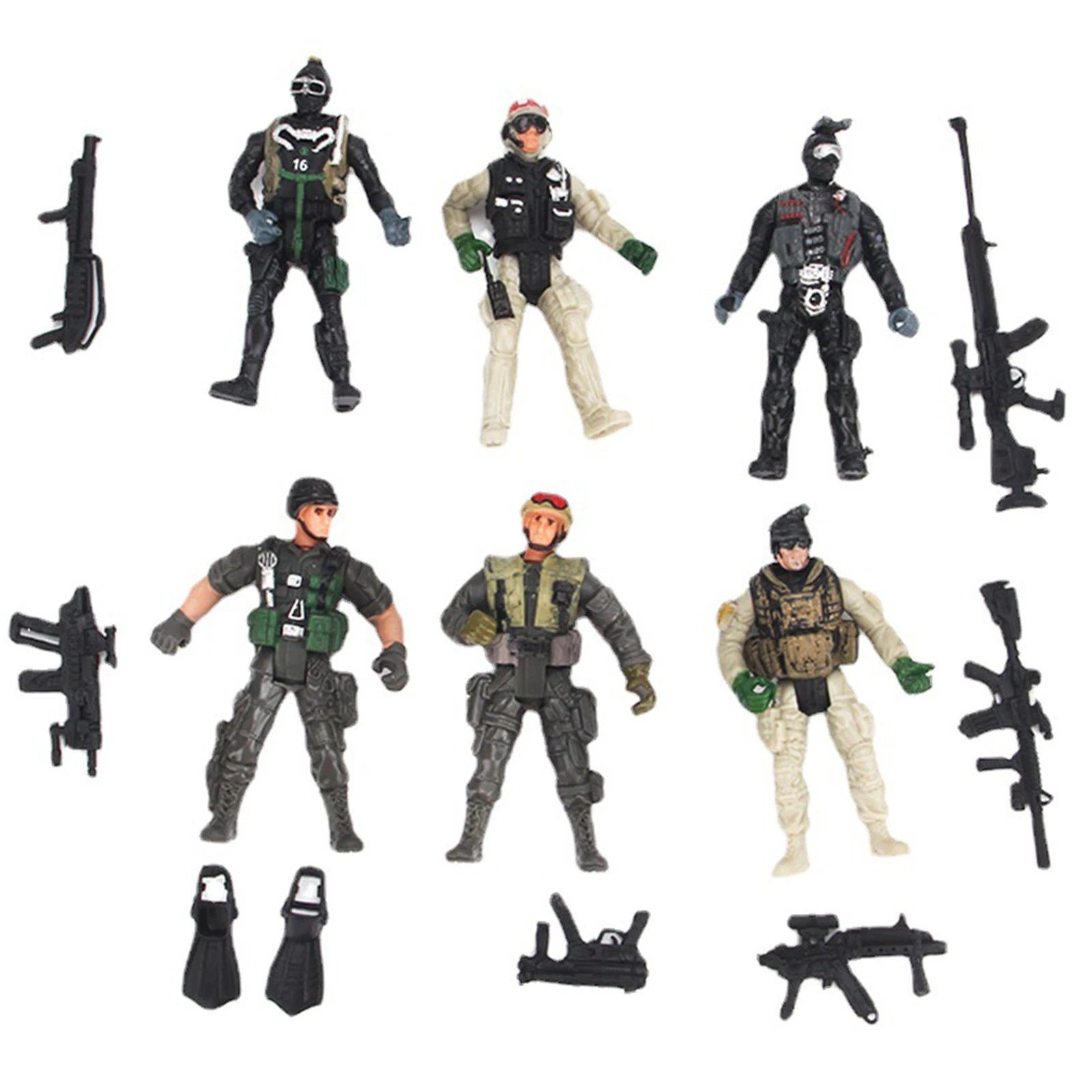 6pack 1/18 Plastic Special Force Action Figures 10cm Army Men Soldier