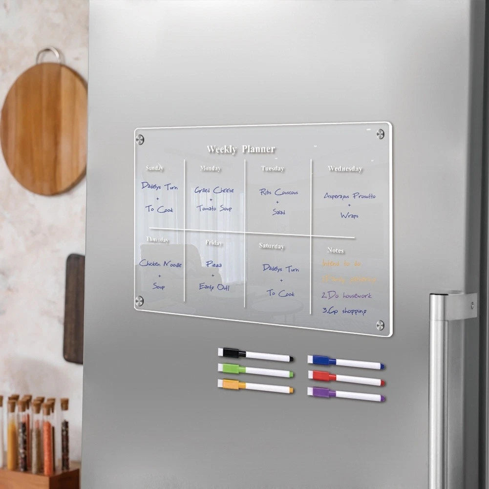 Clear Magnetic Weekly Planner Refrigerator Whiteboard Erasable With 6