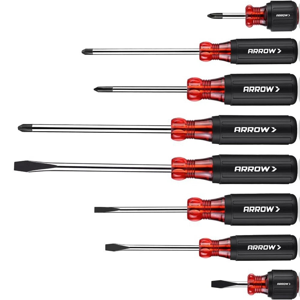 ARROW 8PIECE Magnetic Screwdriver Set Phillips Flat Head Tips Stubby Screwdriver
