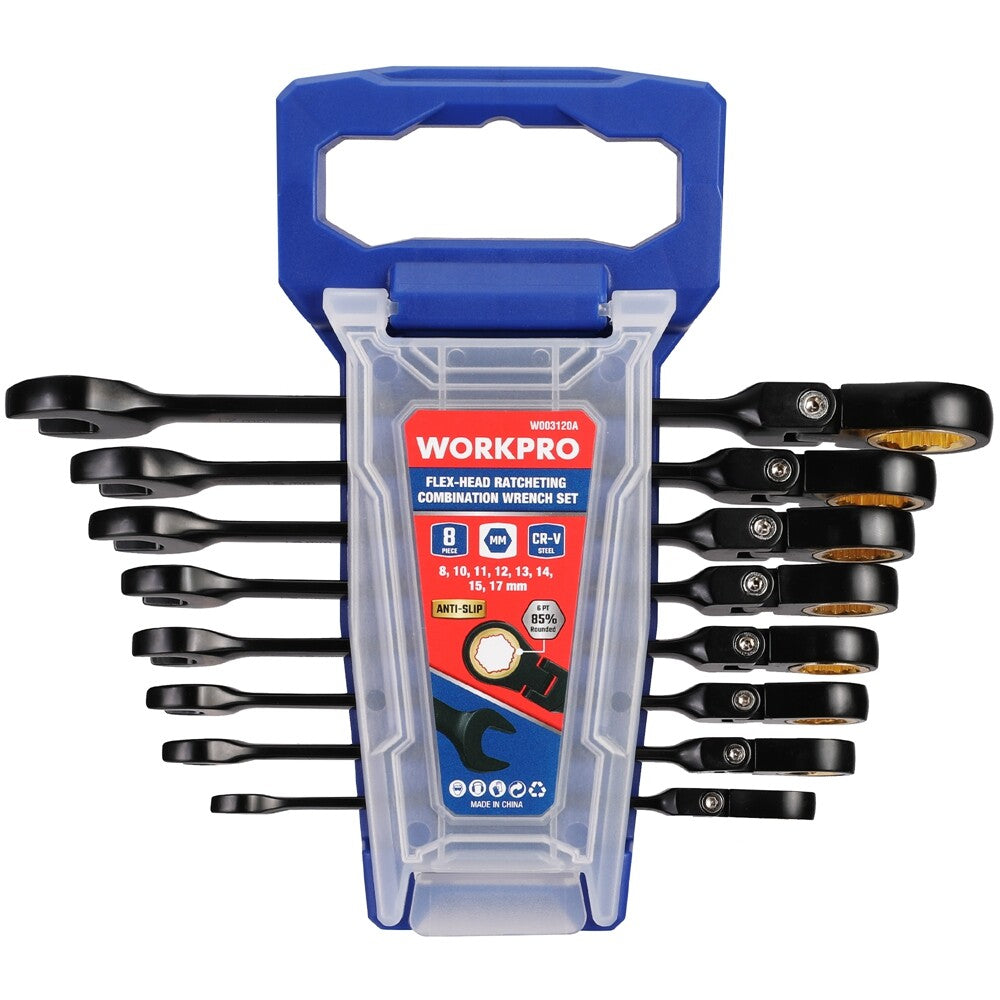 WORKPRO 8PC Flex Head Ratcheting Wrench Set Metric 8-17mm