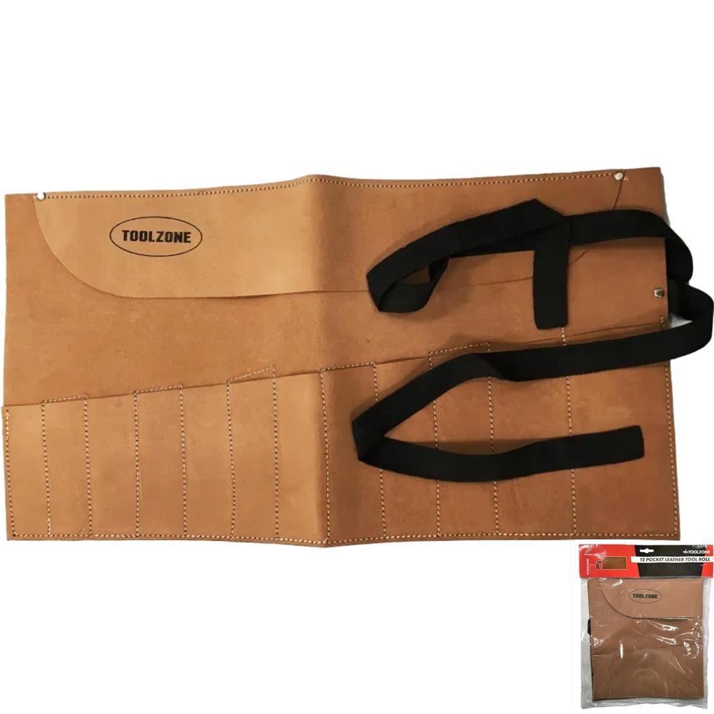 Toolzone 12 Pocket Leather Tool Roll