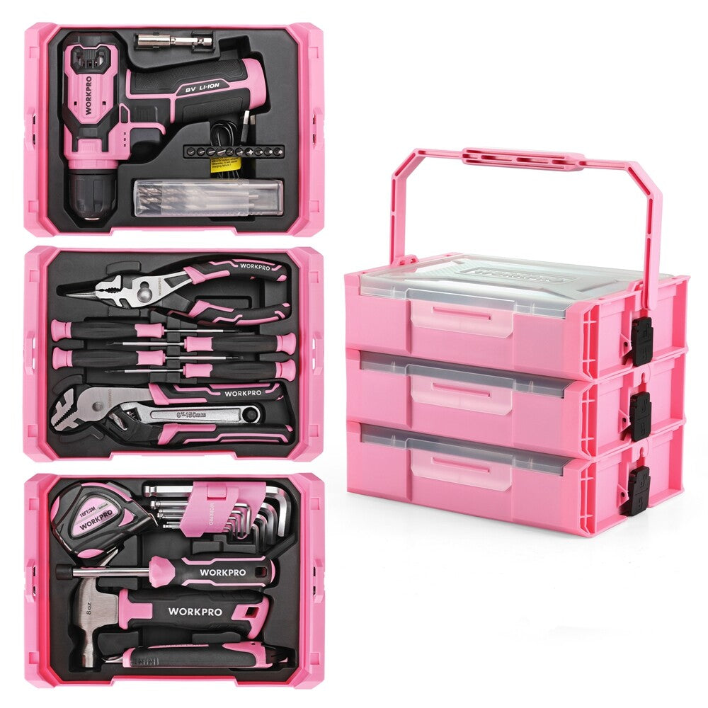 WORKPRO 8V Pink Cordless Drill Driver Tool Set by WORKPRO