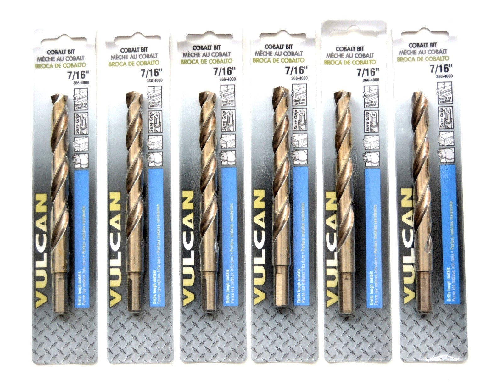 6 VULCAN 7/16" COBALT HIGH SPEED METAL DRILL BITS TRI-FLAT SURE GRIP SHANK 4000O