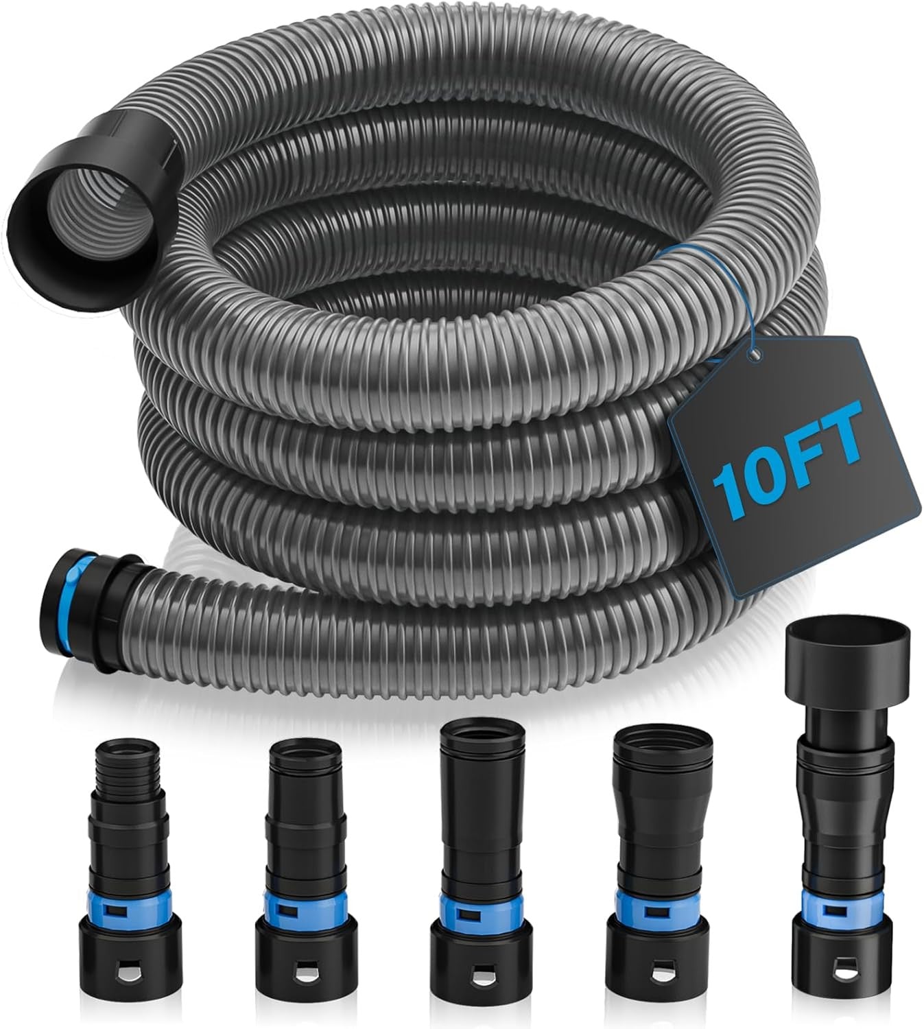10 Ft Shop Vac Hose Kit with Quick-Connect Adapters, Flexible 1 ¼″