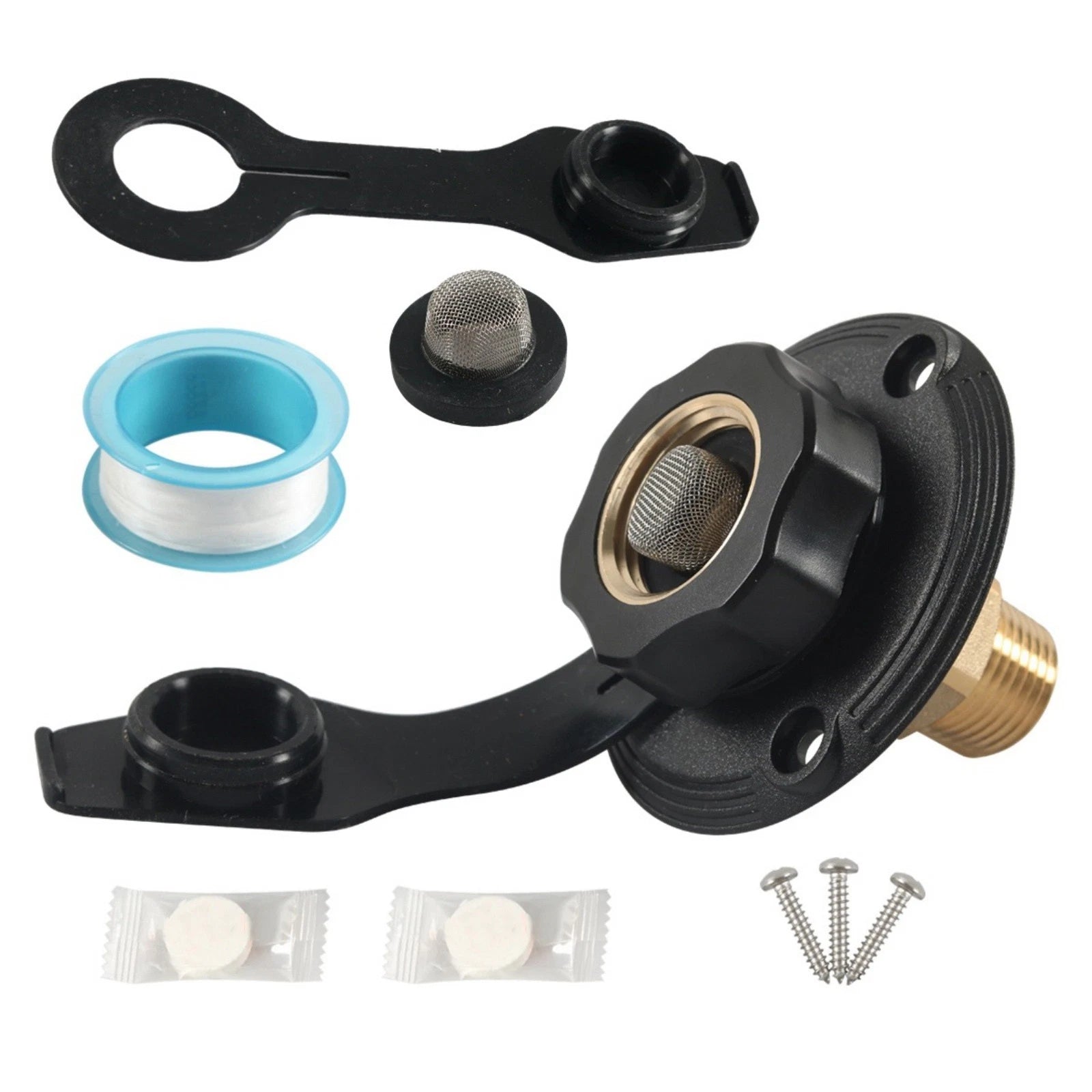 Rv City Water Inlet Kit Brass Flange 3/4" Ght 1/2" Npt W/check Valve
