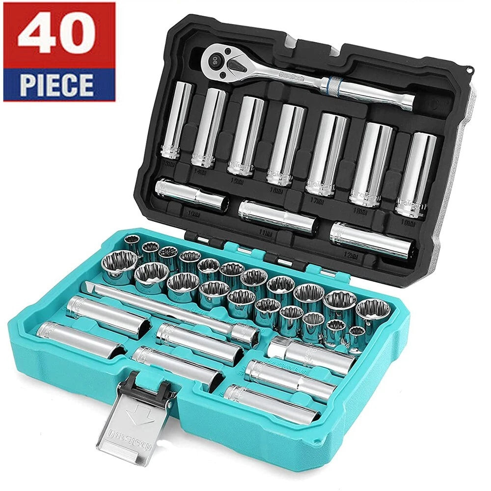 Duratech 3/8"drive Socket Set Sae And Metric Socket Ratchet Handle