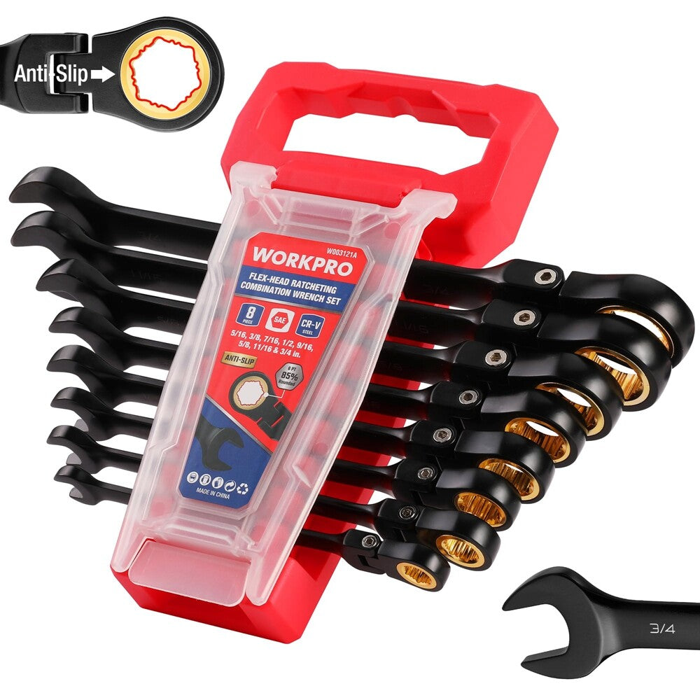 Workpro 8PC Flex Head Ratcheting Wrench Set Sae 5/16-3/4" Anti-Slip