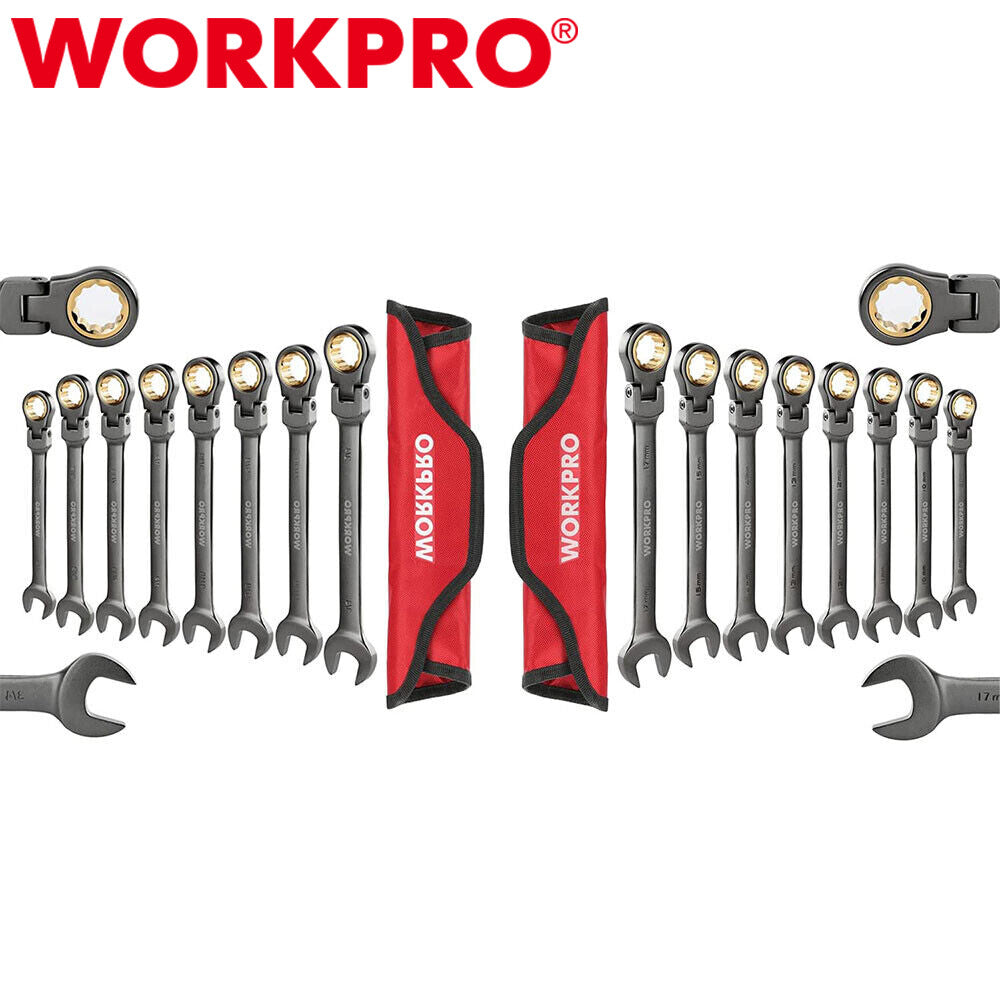WORKPRO 8-pieces/16-piece Metric/SAE Flex-Head Ratcheting Combination