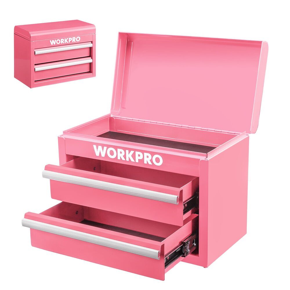 WORKPRO Metal Mini Tool Box 2 Drawer Ball Bearing Slides