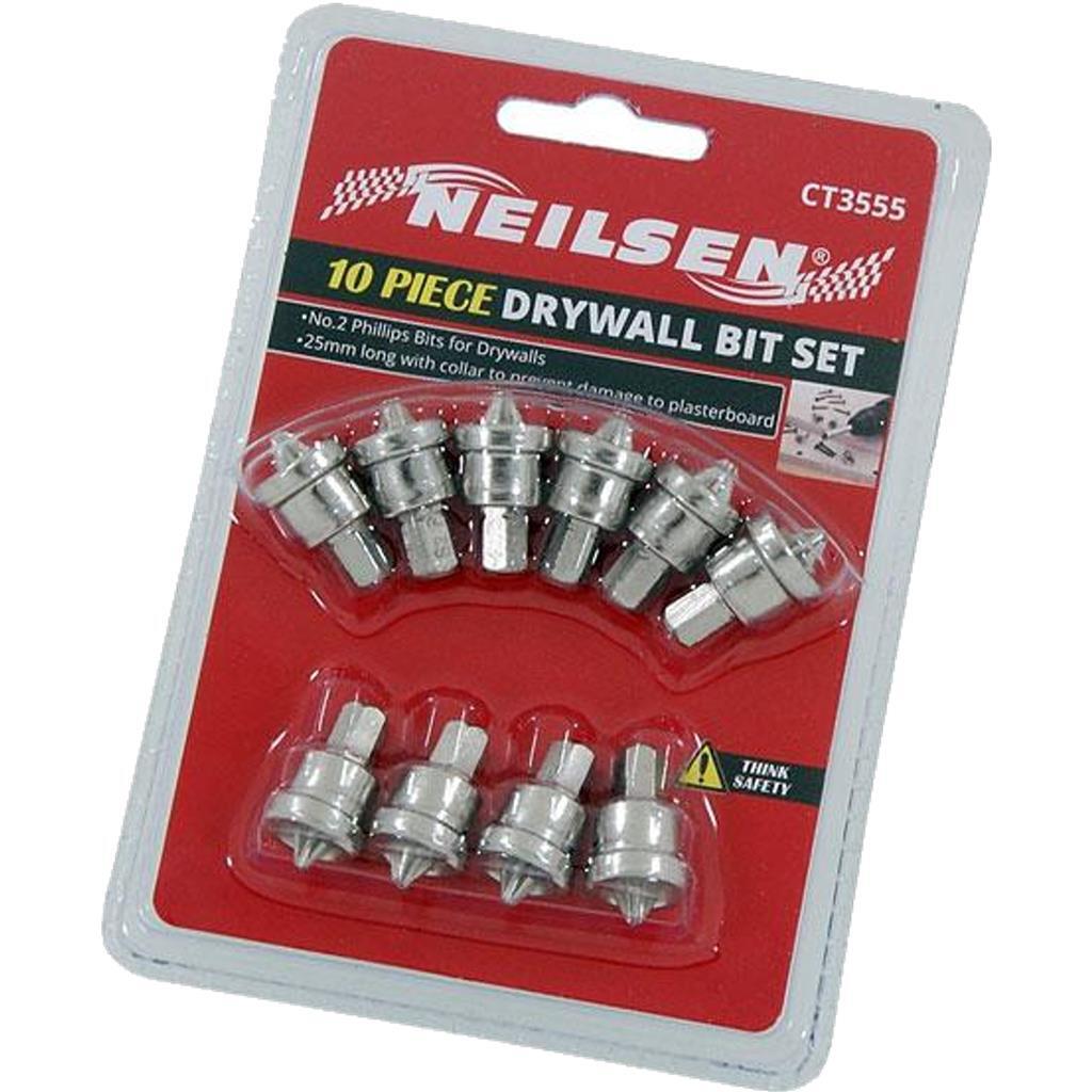 Neilsen 10pc Drywall Dimpler Drill Bit Set - S2 Plasterboard by Neilsen