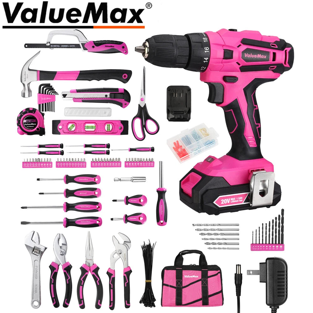 Valuemax Pink Tool Set Home Tool Kit 20V Cordless | Built Supply Co