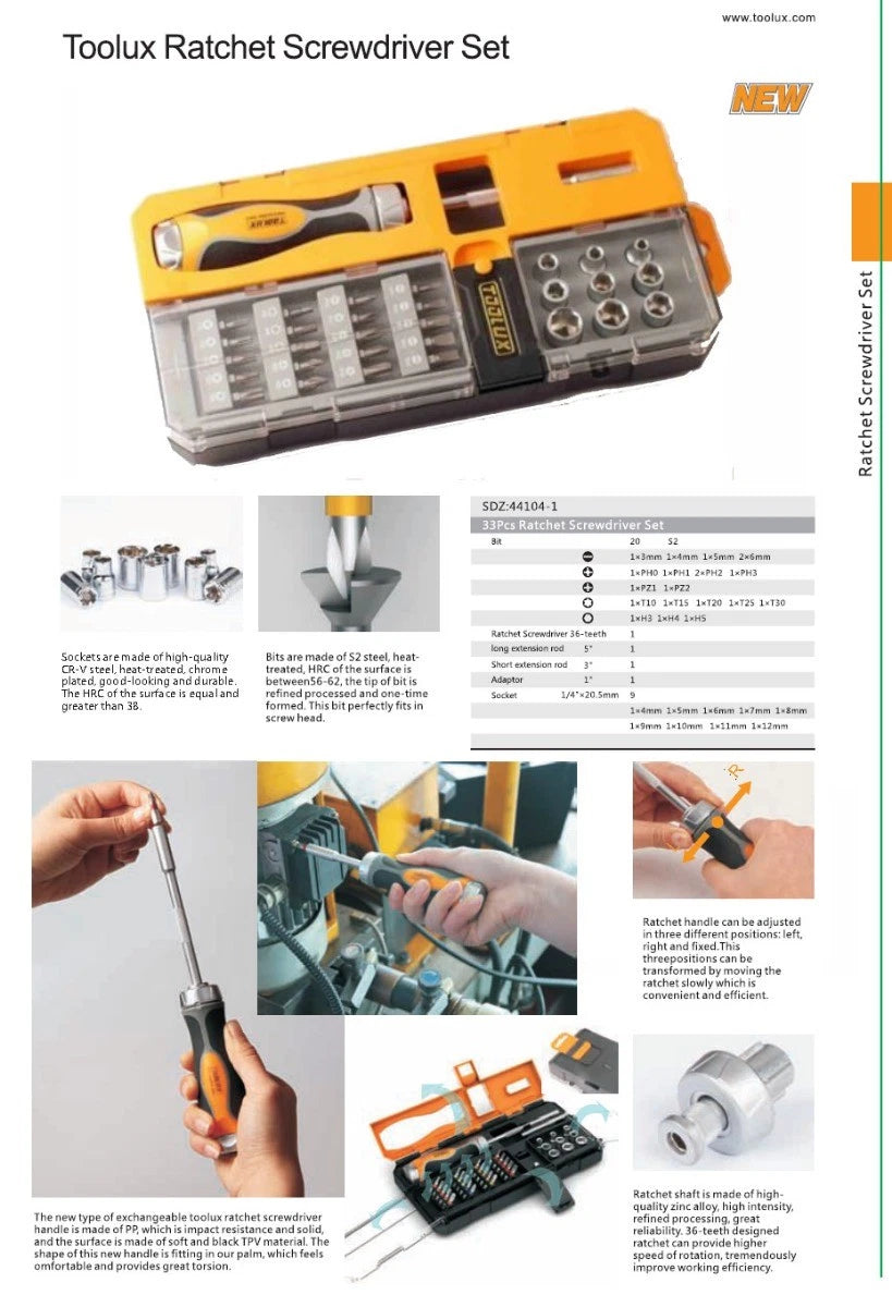 1/4" Dr Precision Screwdriver & 4-12mm Socket Set:torx Ph Hex Slot