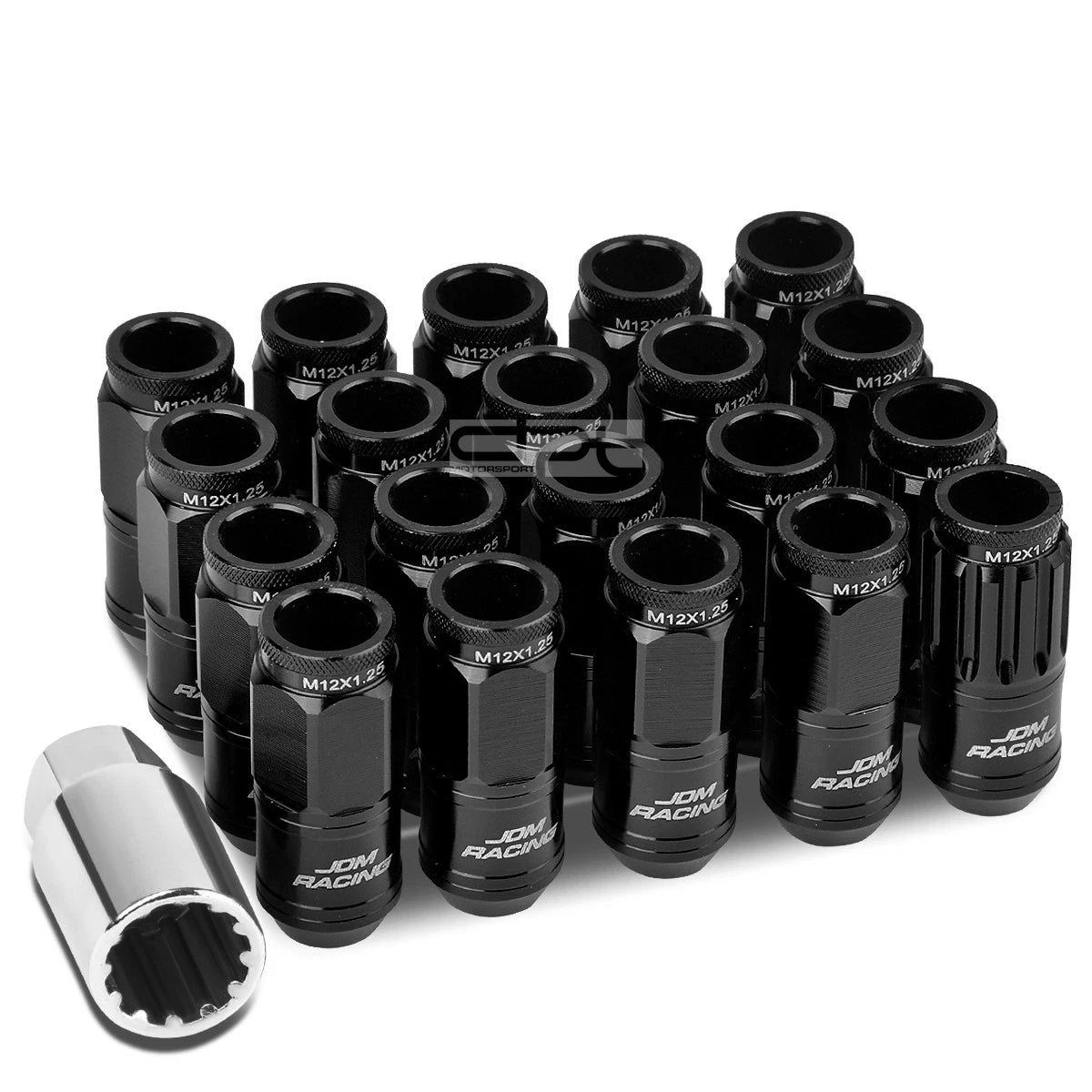 Aluminum Black 16 Lug+4 Lock Nuts+adapter M12x1.25 21mm Od/50mm Tall