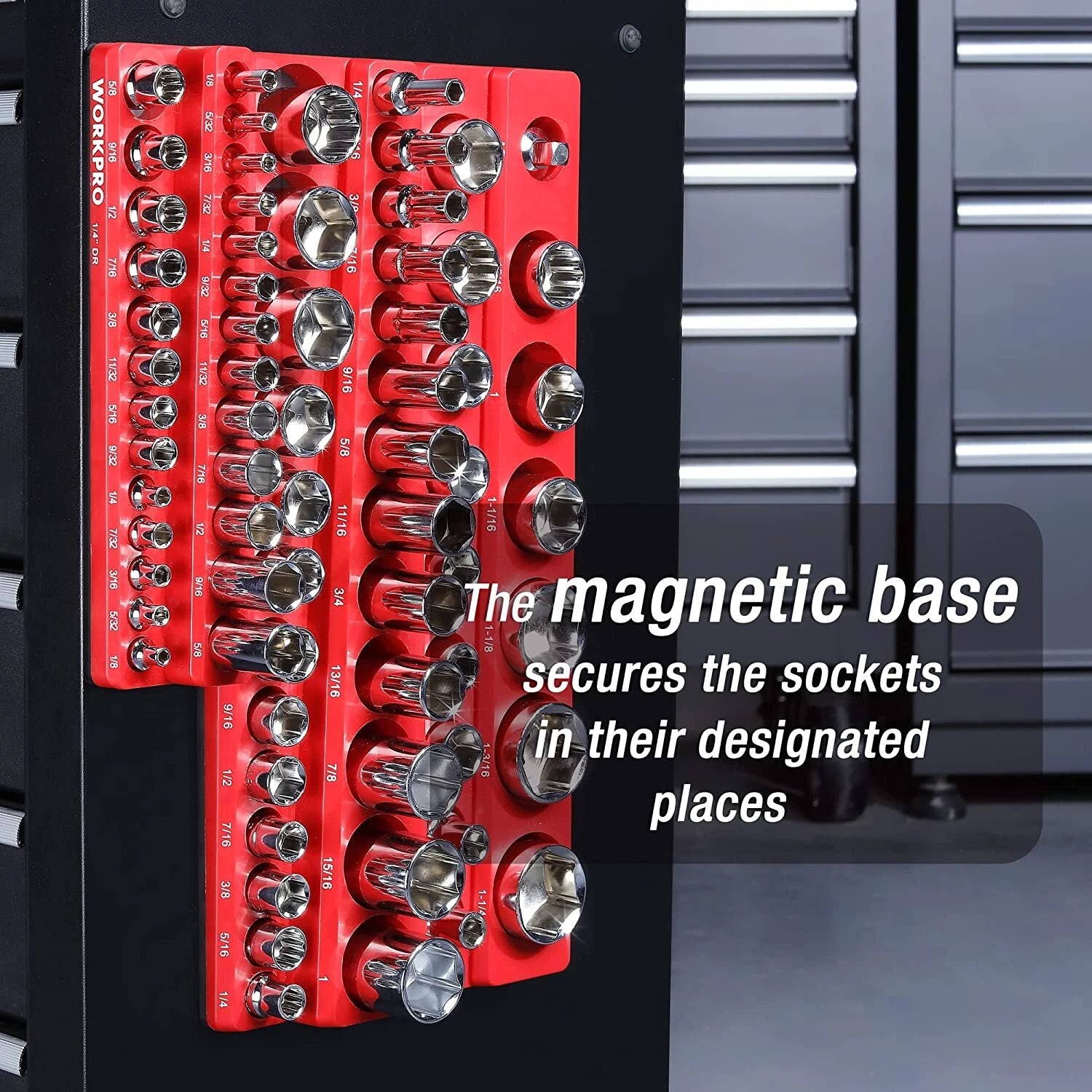 Workpro Magnetic Socket Organizer Set 1/4" 3/8" And 1/2" Drive Sae