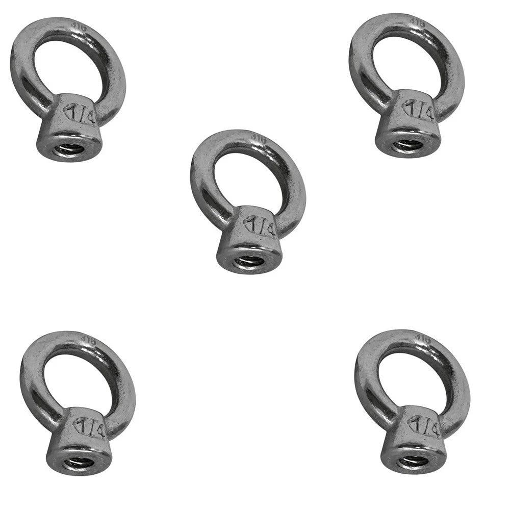 Eye Nut 1/4 Inch Tap Thread Stainless Steel 316 Capacity 400 Pounds