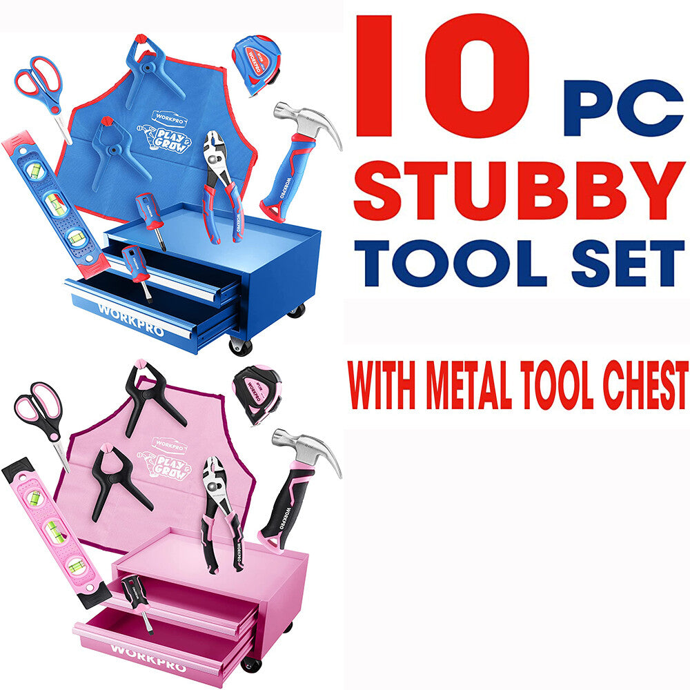 WORKPRO Beginner Tool Set with 12 Inch Steel Tool Box 10pcs by WORKPRO