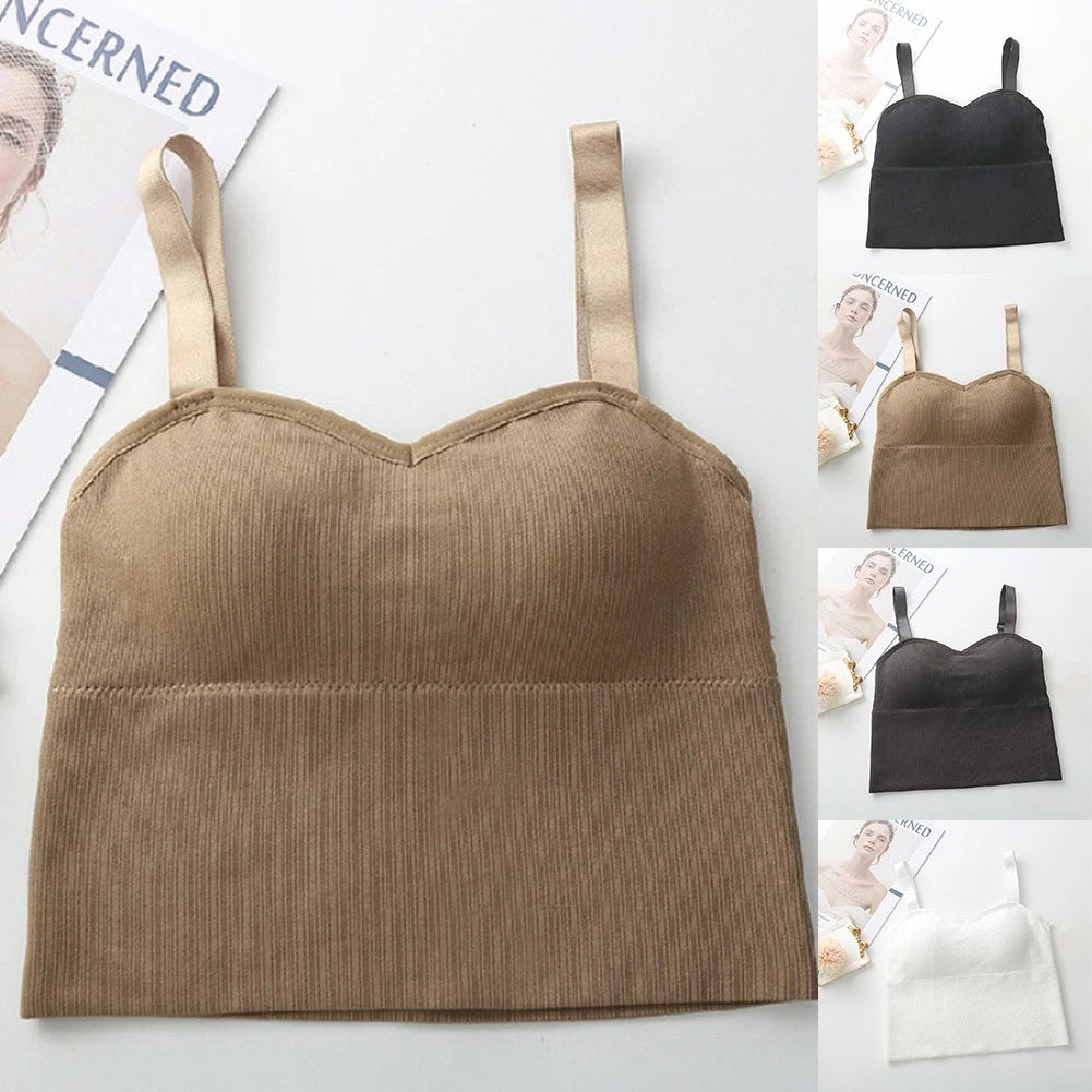 Womens Breathable Sleeveless Padded Bra Top Adjustable Strap Tube