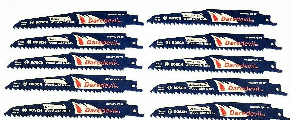 10 Bosch Daredevil 6" Demolition Reciprocating Saw Blades 5/8tpi Wood