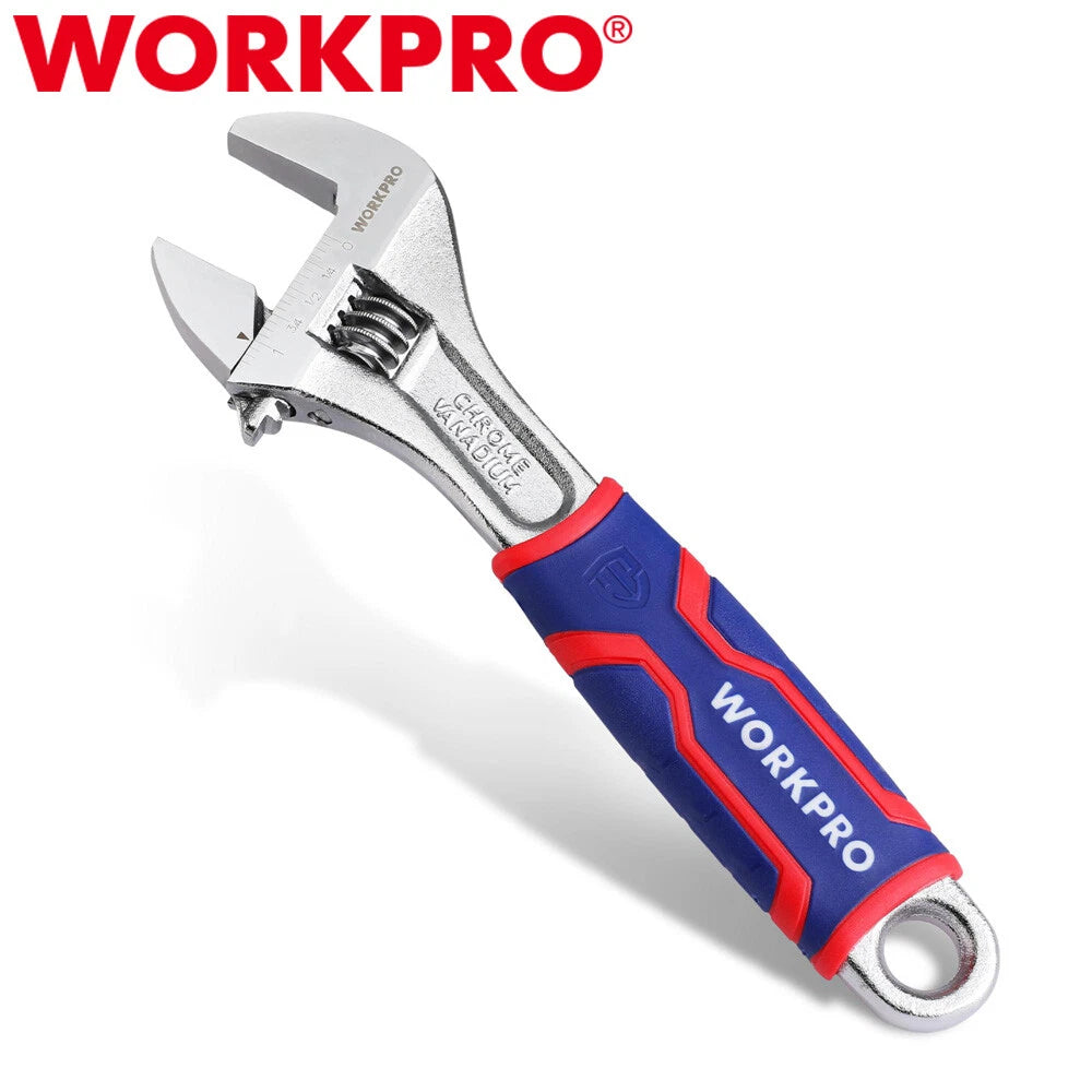 WORKPRO 8-in Adjustable Wrench Wide Jaw Opening Wrench  Chrome Plated Metric/SAE