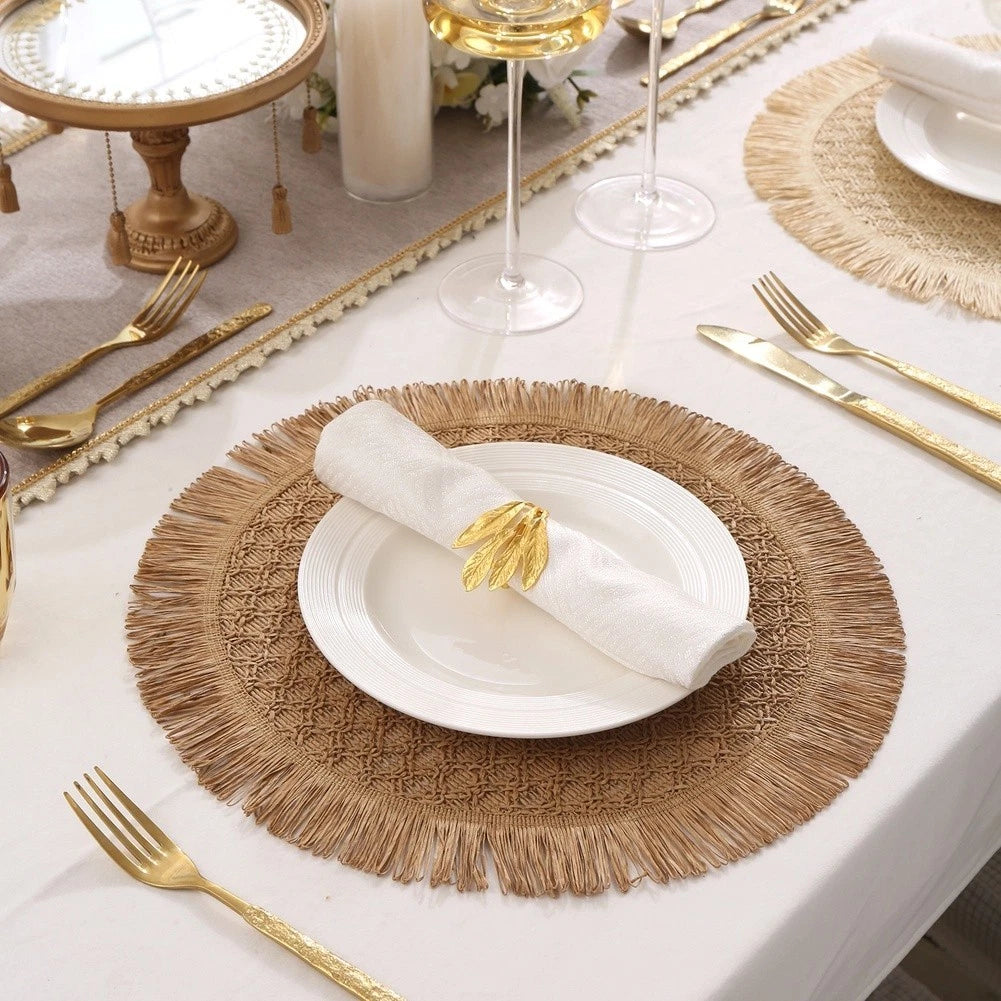Set Of 4 Round And Square Paper Placemats Diamond Weave Minimalist