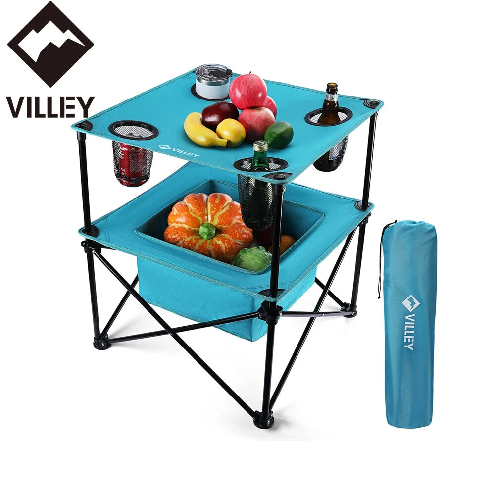 Villey Portable Camping Picnic Table Folding Beach Table 4 Cup